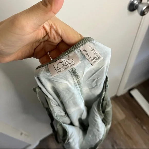 LOGO Lori Goldstein Green Tie-Dye Spaghetti Strap Sharkbite Hem Midi Dress - Picture 6 of 7